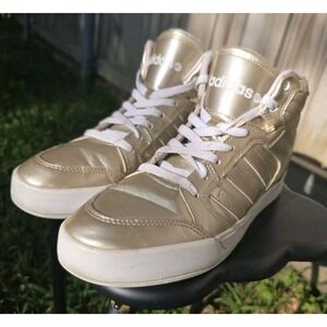 Adidas Shoes  Womens 9 NEO Raleigh Mid Metallic Gold & White High Top Sneakers